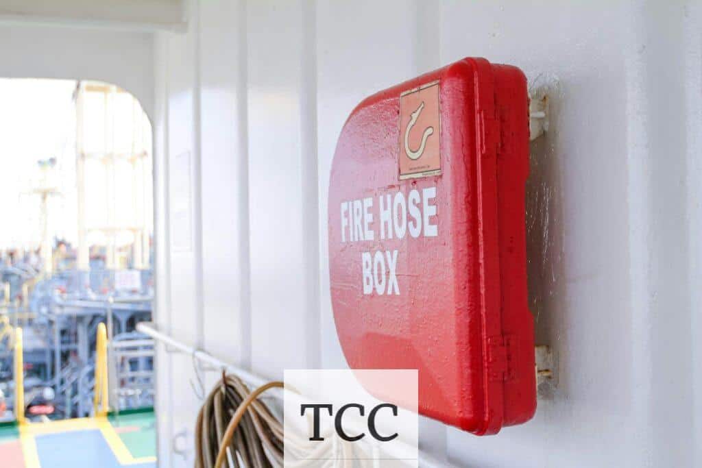 Red Fire Hose Box on Focus Photo